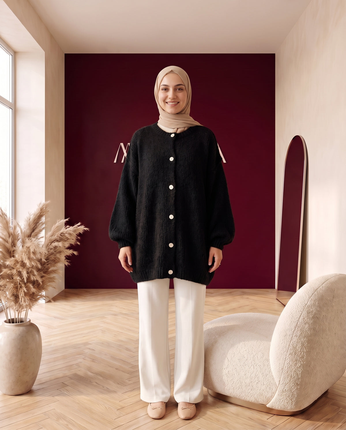 Oversize Strickcardigan Schwarz – Vorderansicht