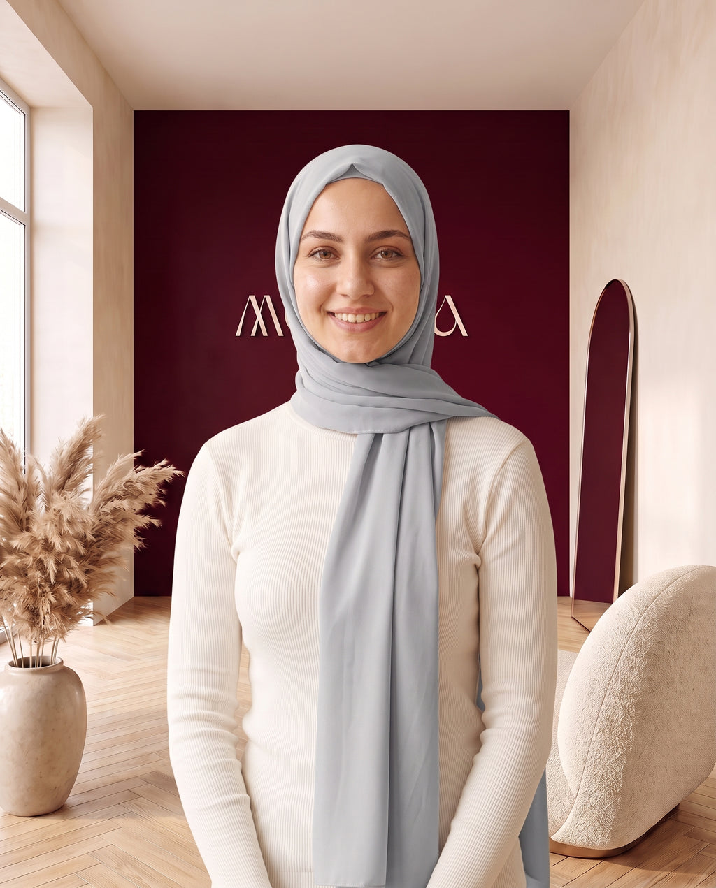Jersey-Hijab Hellgrau – Vorderansicht