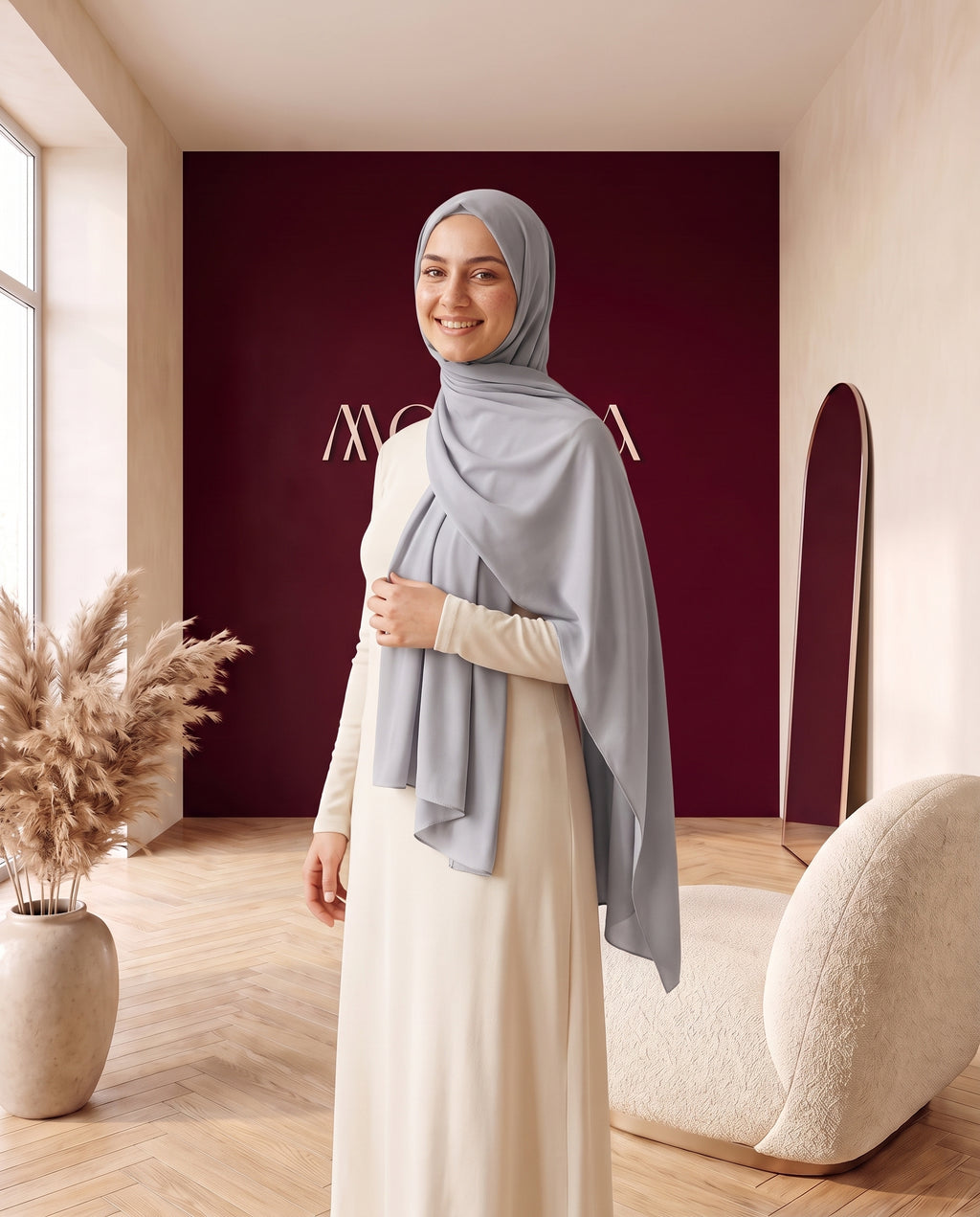 Jersey-Hijab Hellgrau – Im Outfit