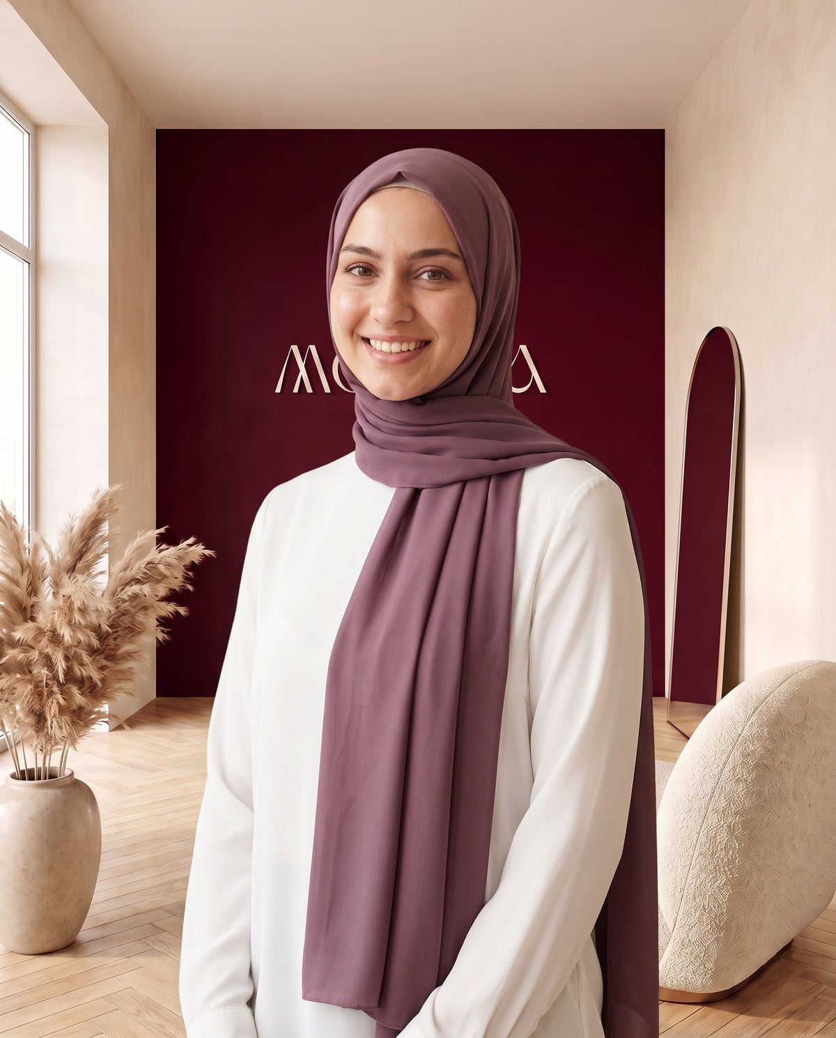 Jersey-Hijab Aubergine – Vorderansicht