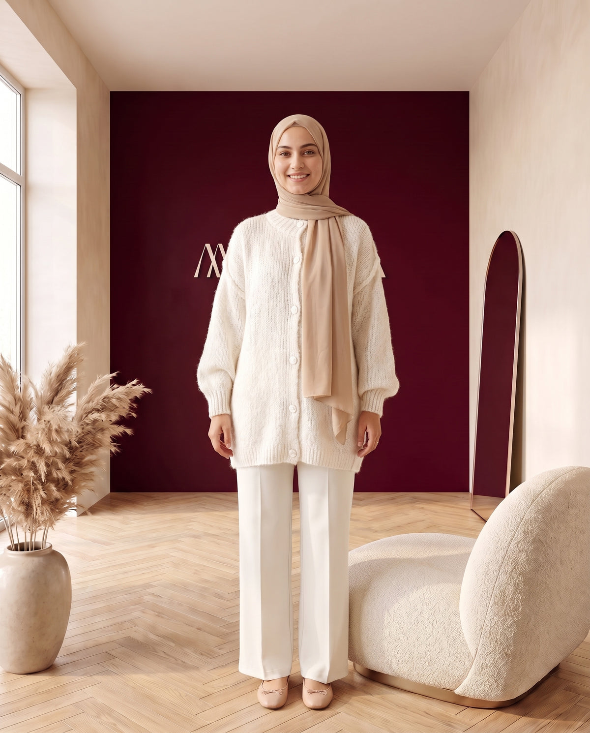 Oversize Strickcardigan Creme – Vorderansicht