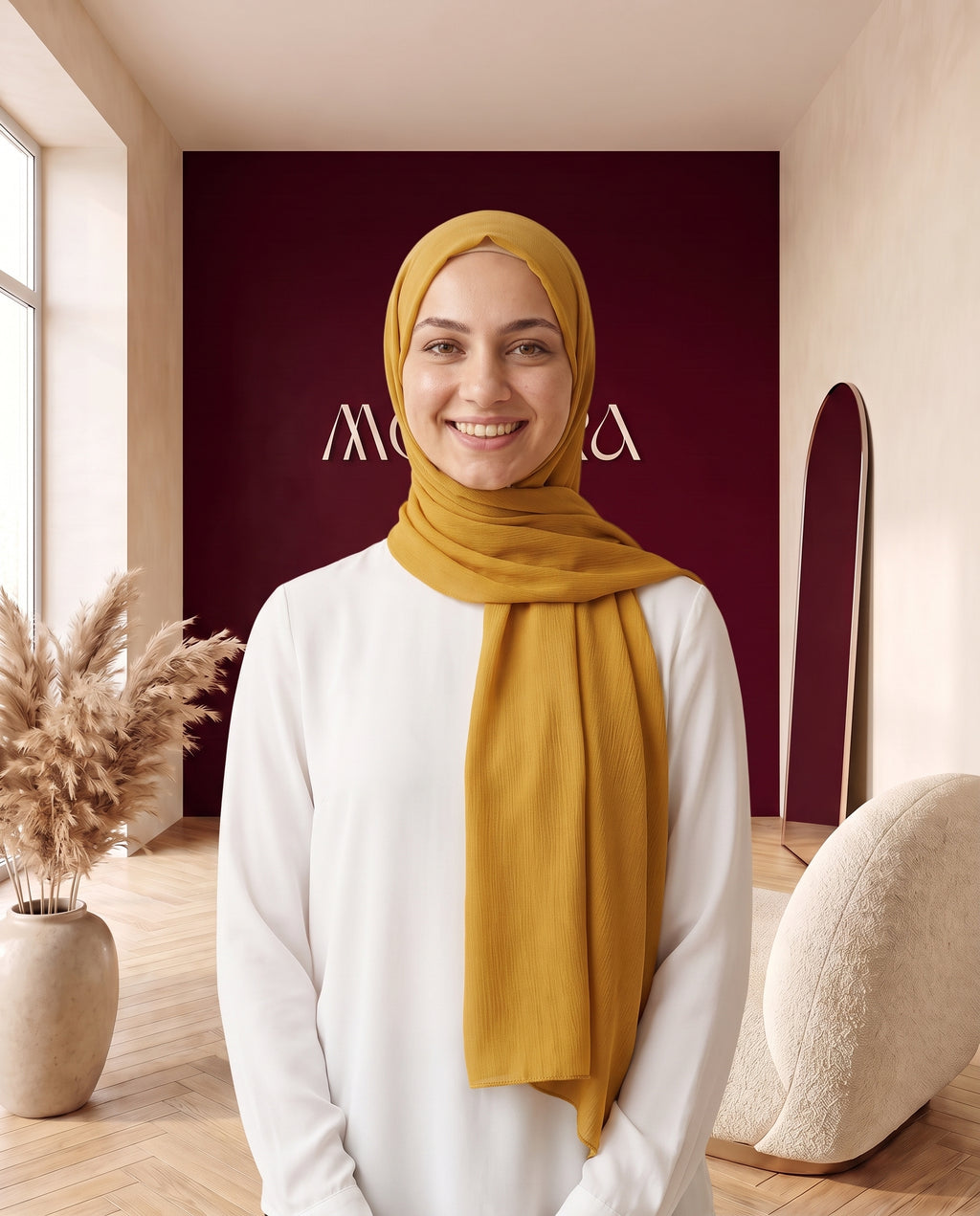 Chiffon-Hijab Senfgelb – Vorderansicht