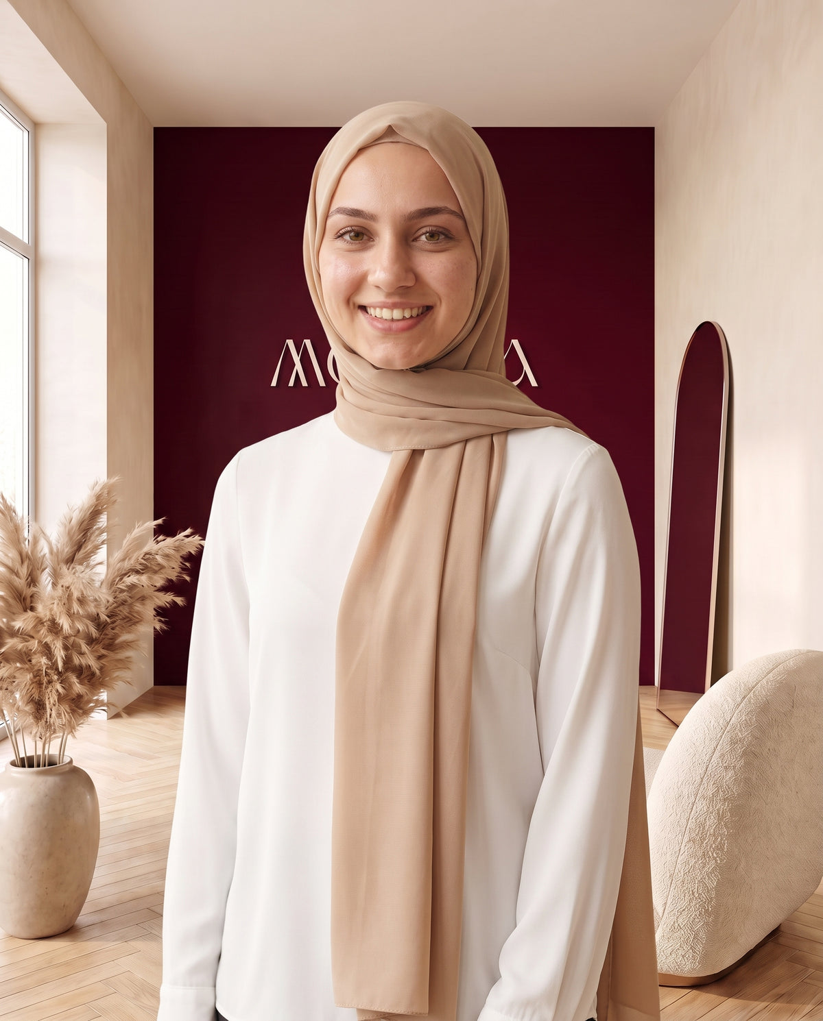 Jersey-Hijab Sand – Vorderansicht