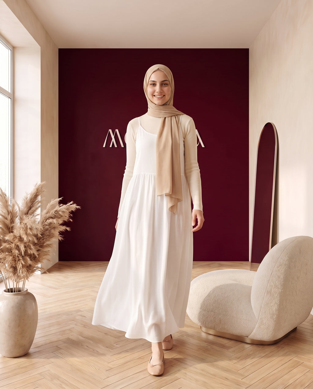 Ärmelloses Unterkleid Weiß – In Bewegung