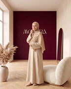 Musselin-Abaya mit Khimar Creme – Dreiviertelansicht