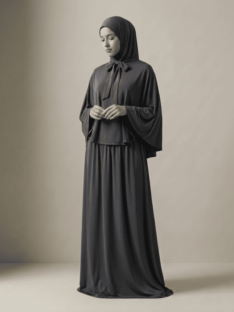 Abayah Zweiteiler in Grau — fließender, eleganter Stoff