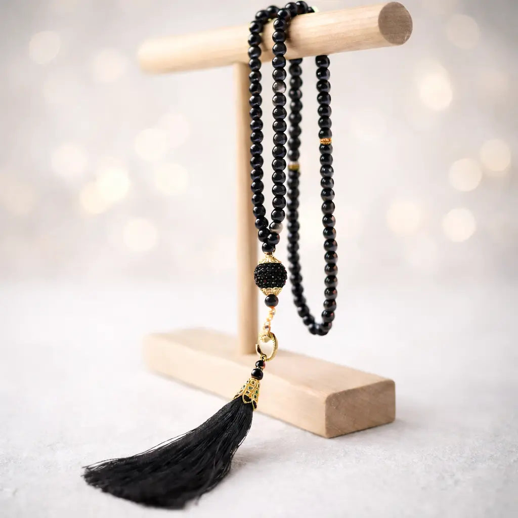 Tasbih Gebetskette 99 Perlen – Schwarz islamischer Rosenkranz
